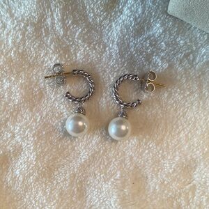 David Yurman Pearl and Pavé Drop Earrings with Diamonds